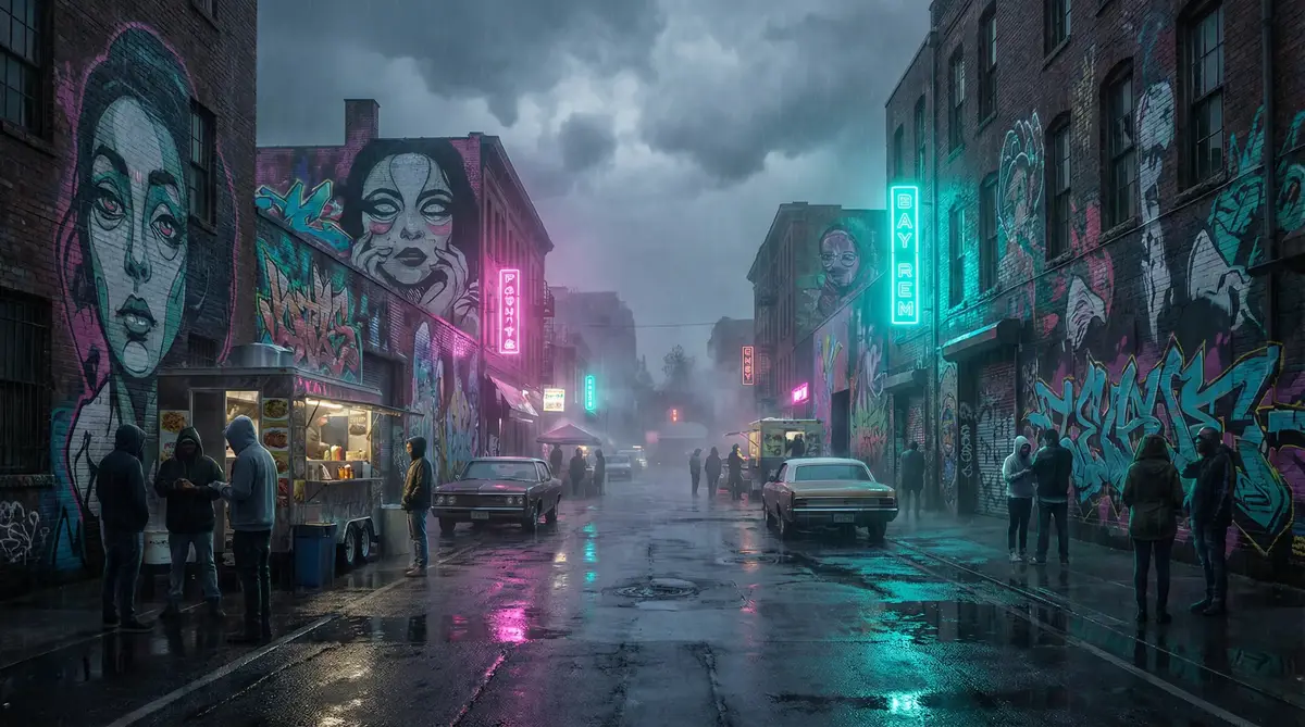 爸爸前面开车我抱着妈妈去姥姥家 - 雨夜壁画街